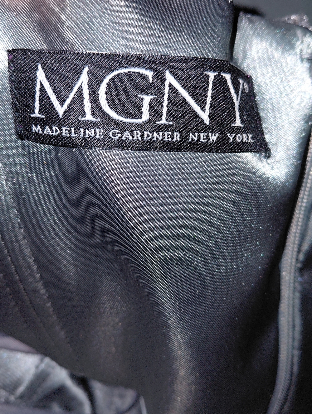 MGNY Madeline Gardner Slate Gray Beaded Illusion Gown - Size 6- Tea Length - Picture 5 of 16